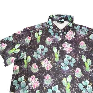 Sunday Swagger Polo Shirt Men’s Large Black Cactus‎ Flower Print